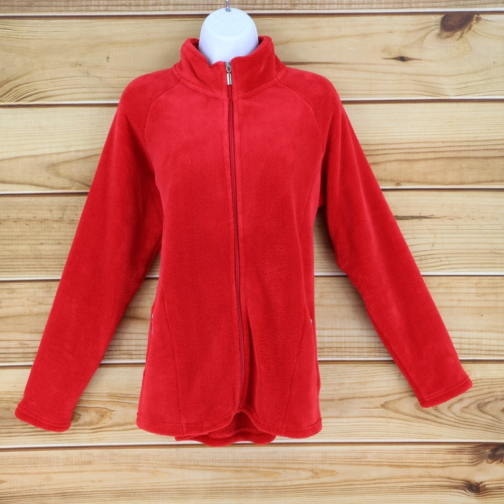 Fresh Full Zip Jacket Womens L Red Polyester Mock Neck Zipped Pockets Super Soft